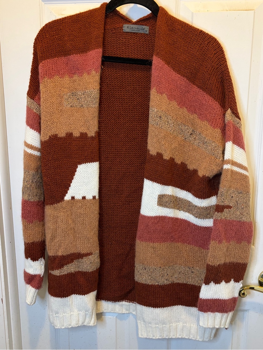 Elsamanda Wool/ Alpaca Blend Rust Multi-Stripe Open Front Cardigan Italian Made
